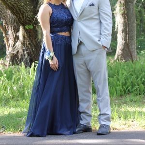 Dave and Johnny Navy Blu two piece Prom dress